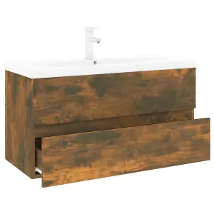 Berkfield Sink Cabinet with Built-in Basin Smoked Oak Engineered Wood