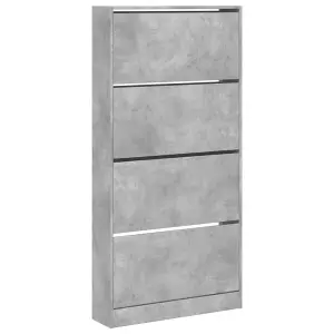 Berkfield Shoe Cabinet with 4 Flip-Drawers Concrete Grey 80x21x163.5 cm