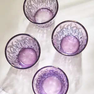 Set of 8 Vintage Luxury Lavender Embossed Drinking Glass Tumblers