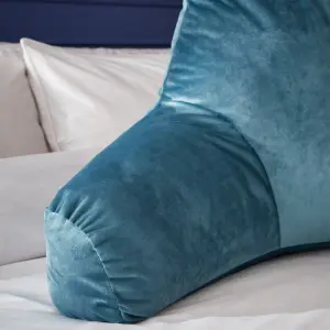 Catherine Lansfield Kingsley Matt Velvet High Back Cuddle Cushion Back Rest Teal Green