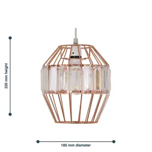 First Choice Lighting Beaded Copper Cage Pendant Shade with Clear Prism Detail