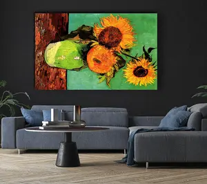 Van Gogh Three Sunflowers In A Vase Canvas Print Wall Art - Medium 20 x 32 Inches