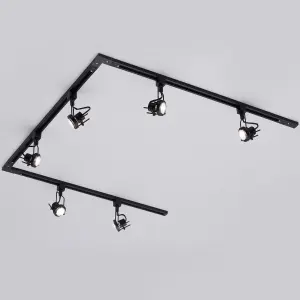 Litecraft Greenwich Black 6 Head 3m U Shape Kitchen Ceiling Light with LED Bulbs