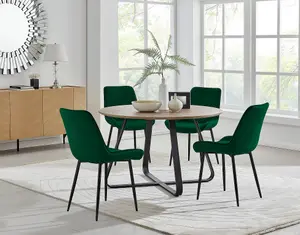 Furniturebox UK Santorini Brown Round Round Dining Table And 4 Green Pesaro Black Leg Chairs