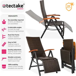 Garden Chair Brisbane - 6-way adjustable backrest and footrest, foldable - brown