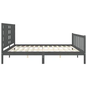 Berkfield Bed Frame with Headboard Grey 200x200 cm Solid Wood