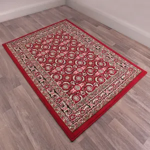 Red Traditional Floral Bordered Rug Easy to clean Dining Room-67cm X 200cm