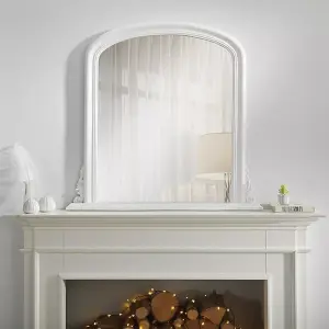 Arched Shape Overmantle Mirror With White Metal Frame, Canterbury Of H86 x W88 x D6 cm, Handcrafted, Stylish, Durable Home Décor