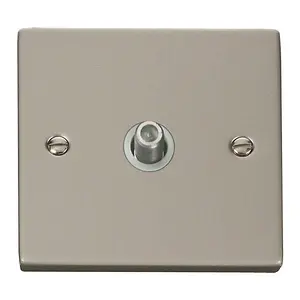 Pearl Nickel Satellite Socket 1 Gang - White Trim - SE Home