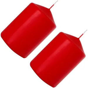 Pillar Candles, Pack of 2, Unscented, Long Burning Time, 15 x 7 cm / 6 x 2.75 in (Red, Matt)