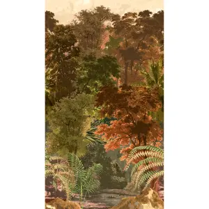 Grandeco Autumn Tree Tapestry  Jungle 3 lane repeatable Textured Mural, 2.8 x 1.59m Copper