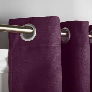 Velvet Chenille Thermal Fleece Lined Ring Top Door Curtain 137cm x 213cm Aubergine