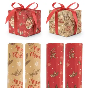 Eco-Friendly Red Bauble & Natural Stag Kraft Gift Wrap - 2m Roll Options