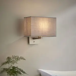 Wall Light & Shade Matt Nickel & Grey Fabric 60W E27 Living Room e10296