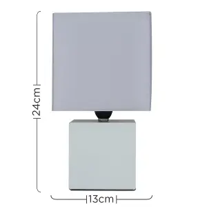 ValueLights Cubbie Grey Chrome Cube Touch Dimmer Bedside Table Lamp with Grey Fabric Shade