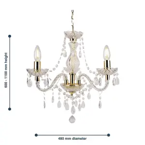 First Choice Lighting Set of 2 Clear and Gold Marie Therese Style 3 x 40W Chandelier