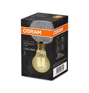 Osram LED Filament GLS 7.5W E27 Vintage 1906 Extra Warm White Gold (3 Pack)