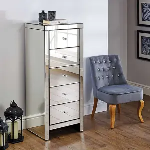 Birlea Seville 5 Drawer Narrow Chest Mirrored