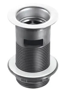 McAlpine BSW12C 1.25" Black Plastic Slotted Basin Waste - Backnut Model 60mm Stainless Steel Flange x 3.5" Tail with PVC Plug