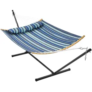 Yaheetech Blue Stripe 216 kg Capacity Hammock with Steel Stand Set