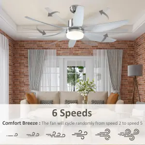 HOMCOM Reversible Ceiling Fan w/ Light, 6 Blades Indoor LED Lighting Fan, Silver