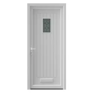 Fortia Curral Frosted Glazed White RH External Front Door set, (H)2085mm (W)840mm