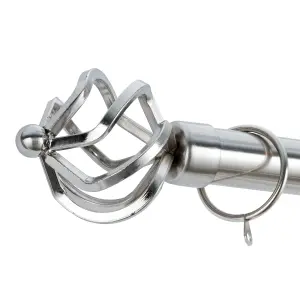 A.Unique Home Twisted Metal Extendable Curtain Pole with Rings and Fittings (25/28mm) - Brushed Steel , 120cm - 220cm Approx