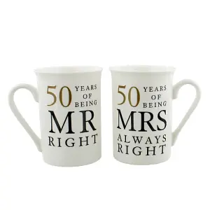 Ivory White 50th Anniversary Mr Right & Mrs Always Right Ceramic Mug Gift Set