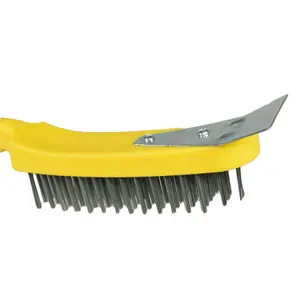 6 Wire Cleaning Brush 5 Row Steel Bristles with Plastic Handle and End Scarper