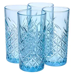 URBNLIVING 450ml 4 Pcs Whisky Scotch Vodka Tumbler Blue Glassware Sets