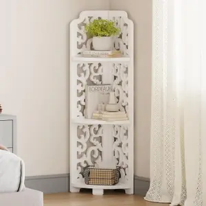 White Corner Shelves Free Standing Shelf Floor Storage Unit for Bathroom, Living Room, Bedroom, Kitchen