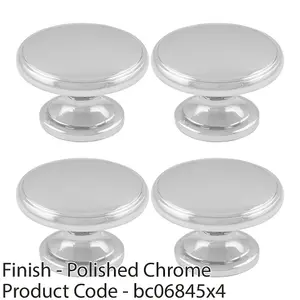 4 PACK - Ring Domed Cupboard Door Knob 32mm Diameter Polished Chrome Cabinet Handle