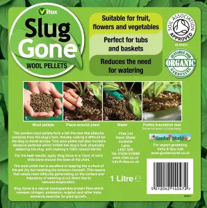 Vitax Slug Gone Repellent Wool Pellets Effective Slug Snail Barrier Organic 1L