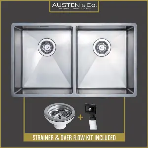 Austen & Co. Garda Double Bowl Reversible Inset Or Undermount Stainless Steel Kitchen Sink