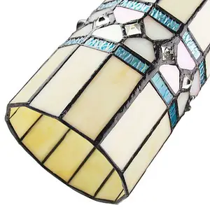 Contemporary Amber Glass Tiffany Pendant Light Shade with Bright Teal Strips