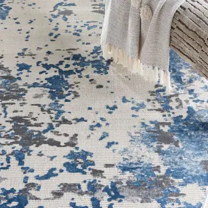 Grey Blue Abstract Modern Luxurious Easy to Clean Rug for Living Room, Bedroom and Dining Room-66cm X 230cm