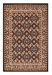 Traditional Black Bordered Floral Rug For Dining Room-120cm (Circle)