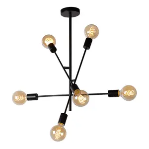 Lucide Lester Modern 59cm Flush Ceiling Light - 6xE27 - Black