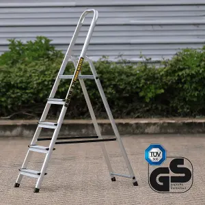 TOUGH MASTER Step ladder folding aluminium & steel 5 steps top hand rail