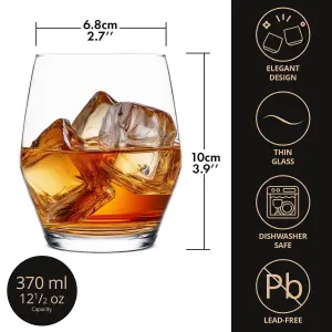 Homiu Whiskey Tumbler Glass 370ml - Pack of 6 - Dishwasher Safe - Napoli Collection