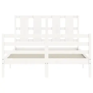 Berkfield Bed Frame with Headboard White Small Double Solid Wood