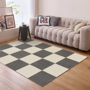 THE RUGS Aura Collection  Area Rugs with Modern Checkered Design in Grey and Beige 6040