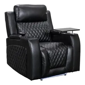 Electric Recliner Chair & Cinema Seat with Massage and Chilled Cup Holders  in Black Leather Aire - Venice Series One