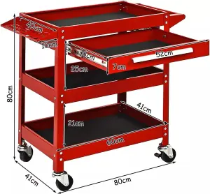 Costway 3-Tray Tool Cart Rolling Utility Cart Tray Organizer w/ Drawer & Wheels