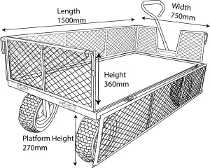 Workhorse Heavy-Duty Industrial Platform Truck With Mesh Sides, Plywood Base, 500kg Capacity, Pneumatic Wheels, Foam Loop Handle