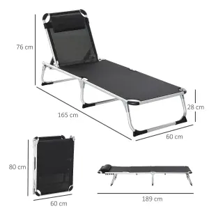 Outsunny Folding Outdoor Reclining Sun Lounger Chair Aluminium Frame Black