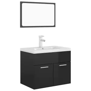 Berkfield Bathroom Furniture Set High Gloss Black Engineered Wood