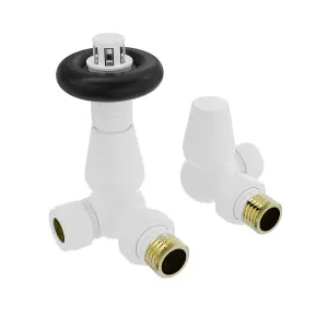 Right Radiators Traditional Thermostatic TRV & Lockshield Corner Radiator Valves White 1/2"x15mm Set