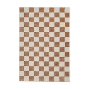 Baltimore 66618 Checkerboard Geometric Modern Rugs in Walnut Brown - 60x120cm