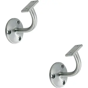 2x Handrail Bannister Bracket Wall Support 62mm Projection Satin Steel